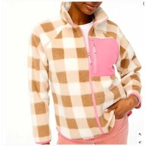 J. Crew Factory Plaid Woven Sherpa Zip-Up Jacket Size Small